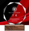Pujiang Cheap Factory Wholesale K9 Blank Crystal Trophy Award Custom logo Crystal Trophy Wooden Base