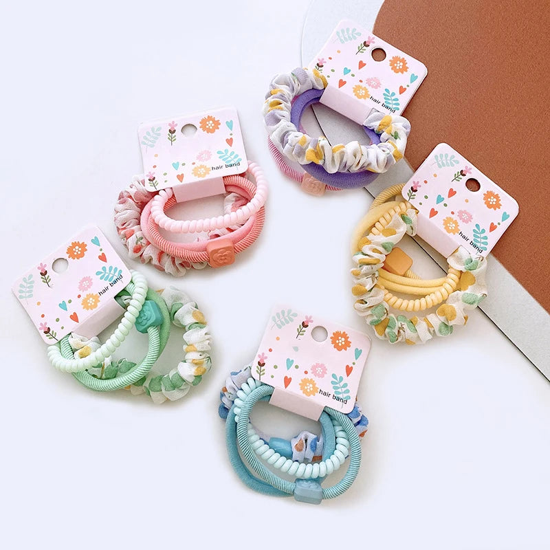 MIO Colorful Telephone Wire Hair Ties Sweet Floral Hair Scrunchies 4pcs/set High Elastic Rubber Hair Band Set Ponytail for Girls