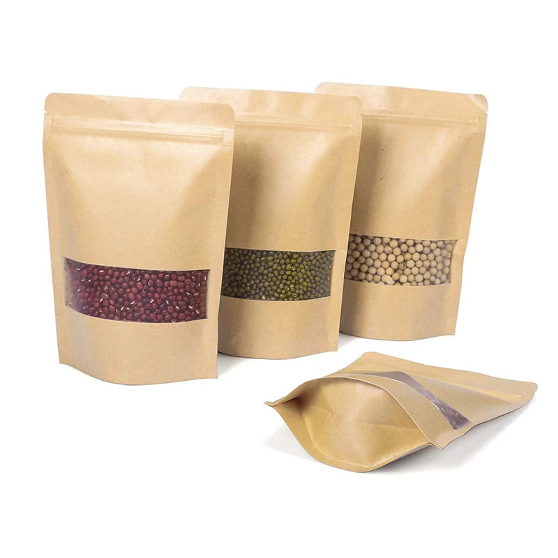 Custom Printed Biodegradable Kraft Paper Bags Food Grade Stand-up Zip Lock Packaging Pouch for Sugar Pizza Pet Food Chewing Gum