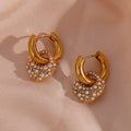 Elegant Pearl & Zircon Square Drop Earring 18K Gold Plated Stainless Steel Hoop Earrings for Women