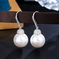 Elegant Silver Plated Pearl Dangle Drop Hook Earrings Cubic Zirconia Wedding Jewelry for Women Brides Party Anniversary Gift