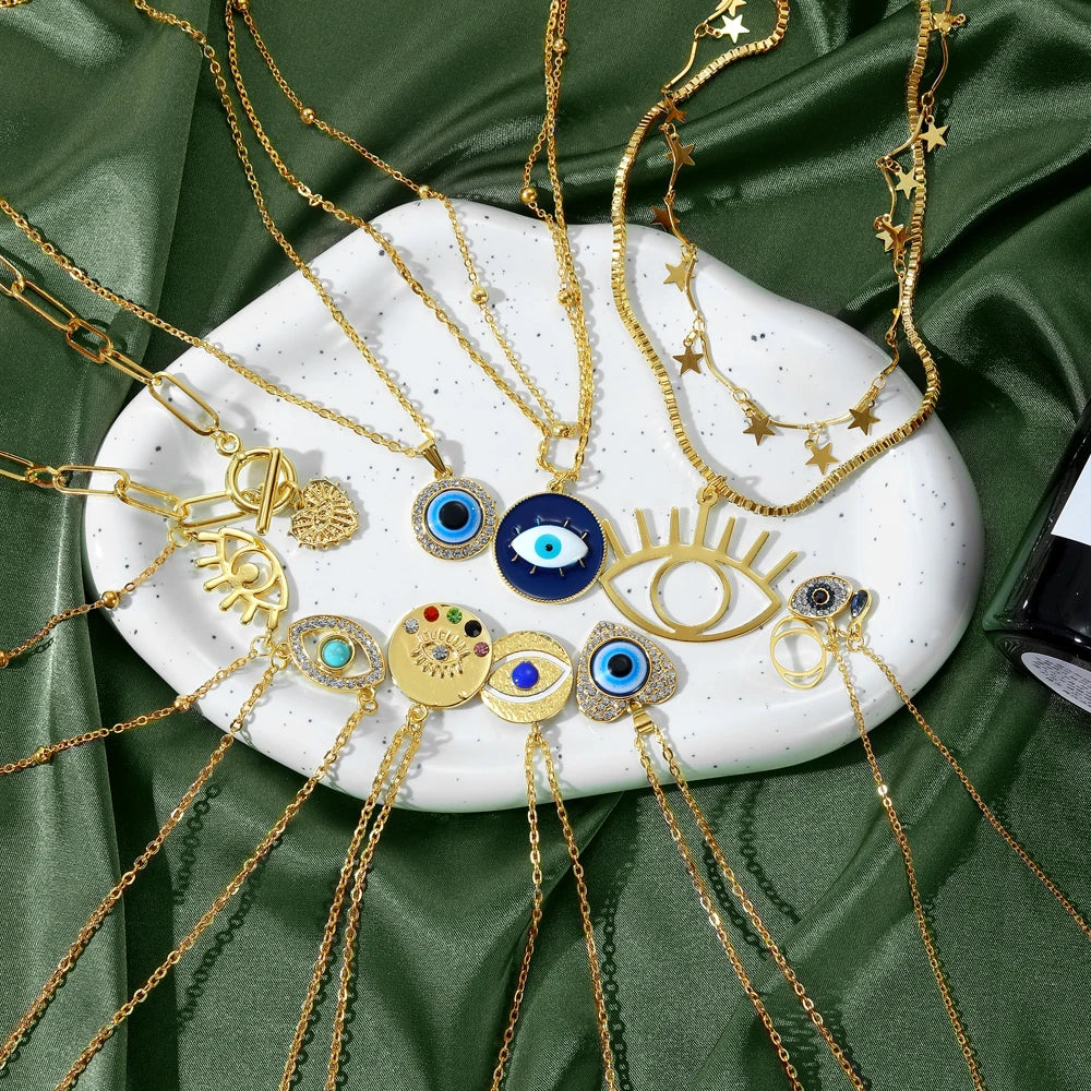 New Design Jewelry Trending Charm Gold Turkish Blue Eyes Pendant Necklace for Women