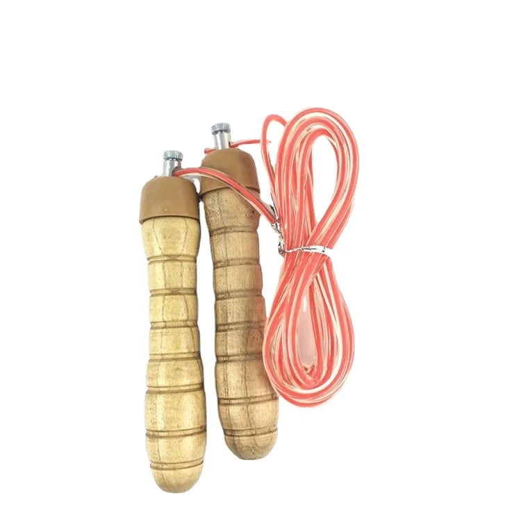 Portable Outdoor Gym Equipment Transparent PVC Skipping Jump Rope with Wooden Handle
