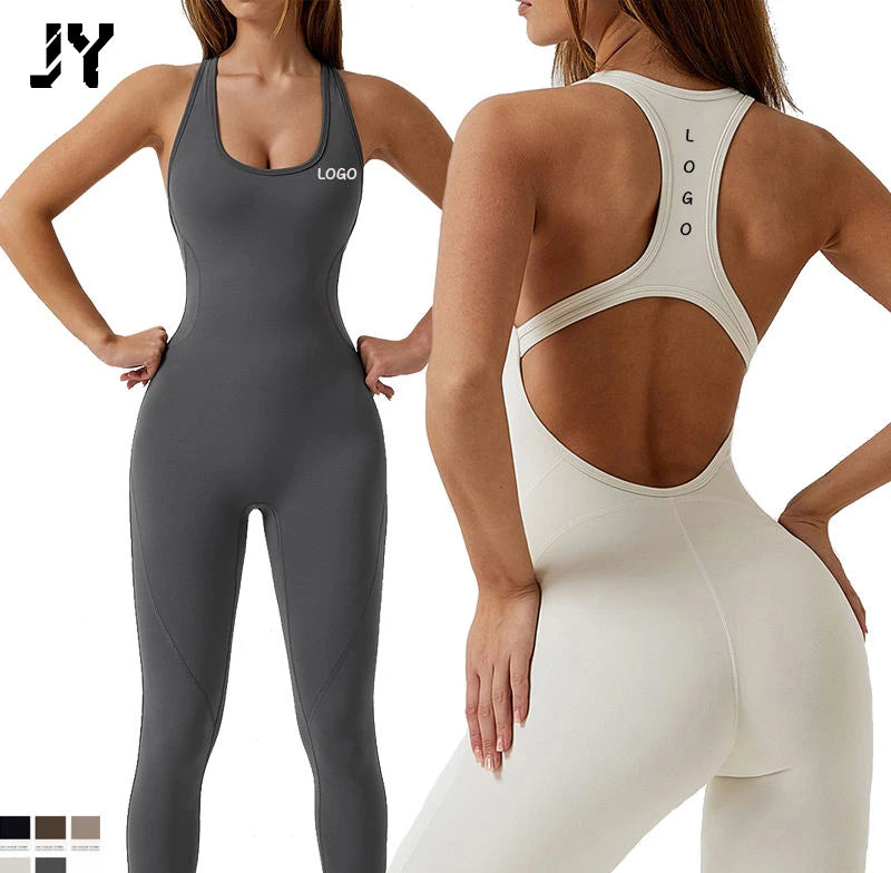 Joyyoung One Piece Women Backless Soft Fitness Body Gym Exercise Activewear Yoga Set Workout Jumpsuit