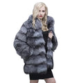 MWFur Fox Fur Collar Long Coat Winter Warm Fashion Woman Fashion Fur Coat Pocket Female Fox Fur Clothing Outwear