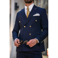 New Design Men's Suits Navy Blue Double Breasted Peaked Lapel Luxury Outfits 2 Piece Jacket Pants Set Office Costume Homme
