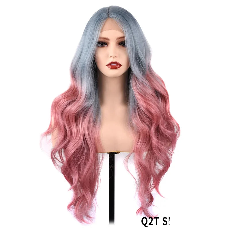 Rebecca Cosplay 30 Inch Long Blonde Wig 0mbre Middle Part Synthetic Wigs for Black Women Synthetic Lace Front Wig in Stock
