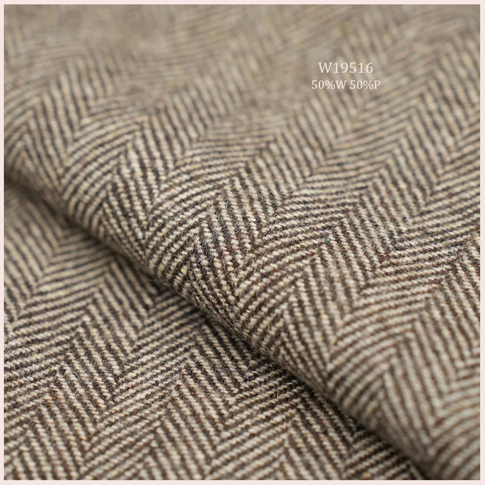 Richly Textured Herringbone Fabric Wool Polyester Blend Upholstery Merino Wool Fabric for Pillow Curtain Panel Sofa