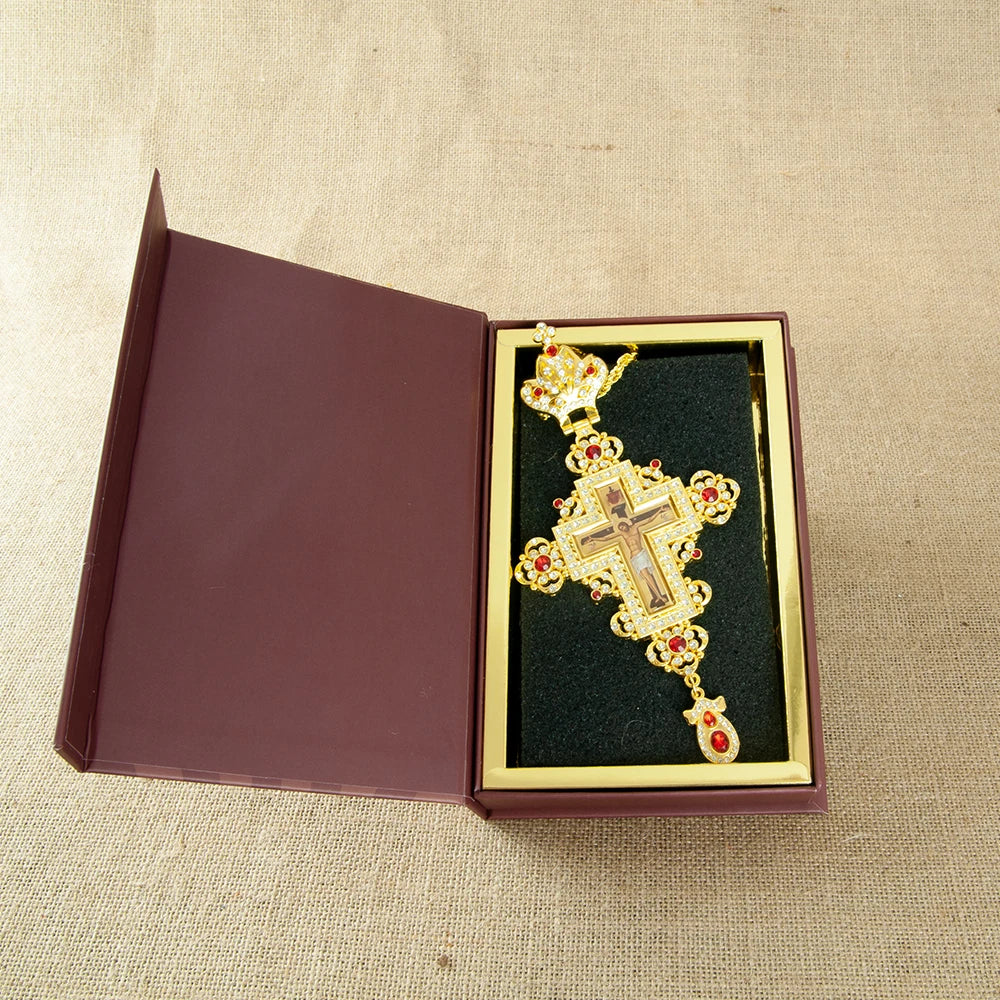 HT Large Size Christian Church Cross Necklace Gold Antique Silver Plated Jesus Orthodox Priest for Prayer