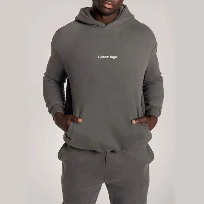 L230587 Custom Logo OEM Sweat Short Suit Cotton Hoodies Sweatsuit Streetwear Men's Two Piece Shorts Sweatpants And Hoodie Set