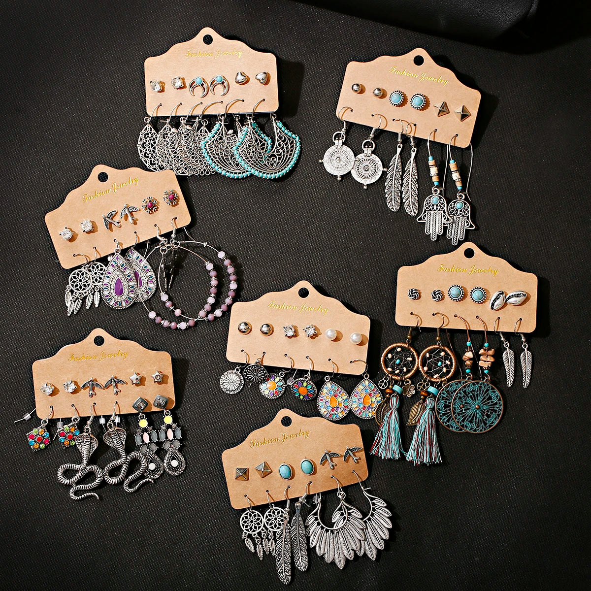 Douvei Long Tassel Snake Shape Charm Zinc Alloy Leaf Charms Drop Earrings High Quality Bohemian Ethnic Jumka Earring Sets Women