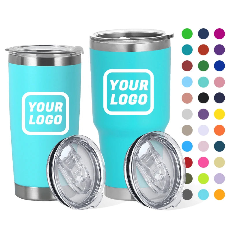 Custom logo 20oz 30oz Stainless Steel Regular Tumbler 20 oz Powder Coated Double Wall Insulated Travel Coffee Mug with Lid