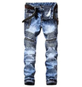 Fashion Vintage Mid Waist Hip Hop Streetwear Skinny Ripped Damage Scratch Distressed Denim Mens Designer Snowflake Hole Jeans
