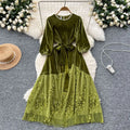 New Fall/winter French Vintage Sequin Mesh Patchwork Slim Velvet Dress