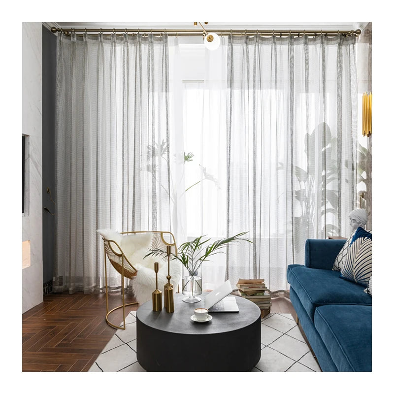 Innermor Home Decor Grid Style Tulle Curtains for Living Room Solid Breathable Bedroom Kitchen Customized 100% Polyester