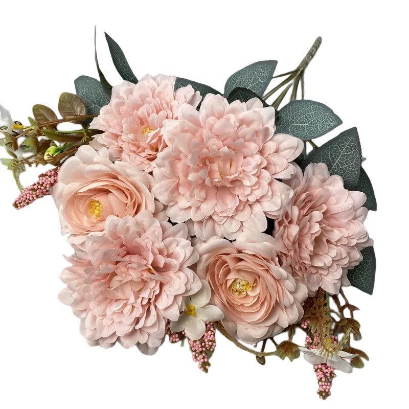 Retro Style 9 Heads Silk Peonies Bush Artificial Flowers Peony Bouquet for Home Table Decor