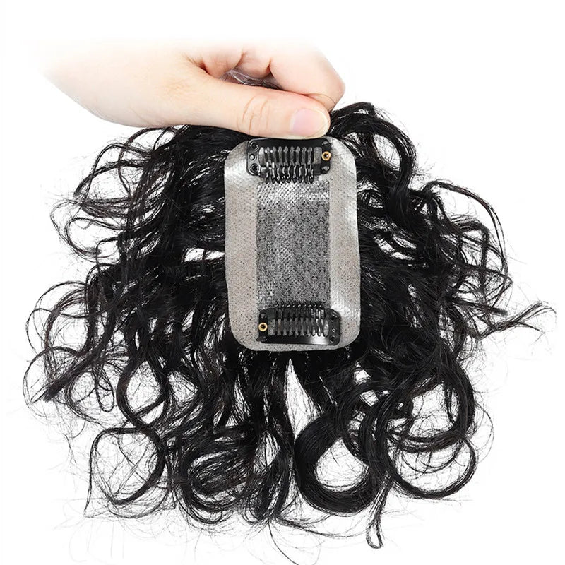 AU Human Hair Pieces Invisible Natural Hand Tied Silk Base Short Curl Women Topper with Clips
