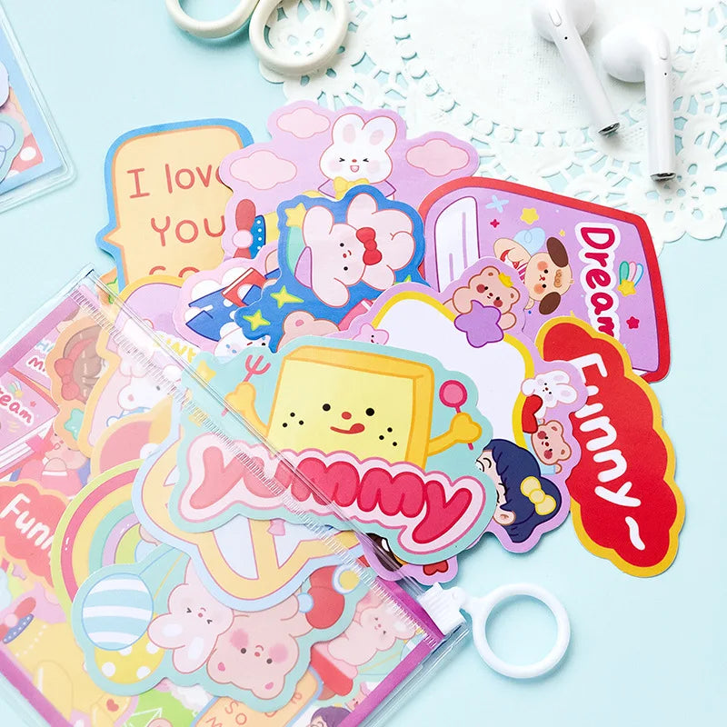 Creative Cute Cartoon PVC Die Cut Stickers Set 15-Piece DIY Decorative Journal Planner Scrapbook for Students Decorative