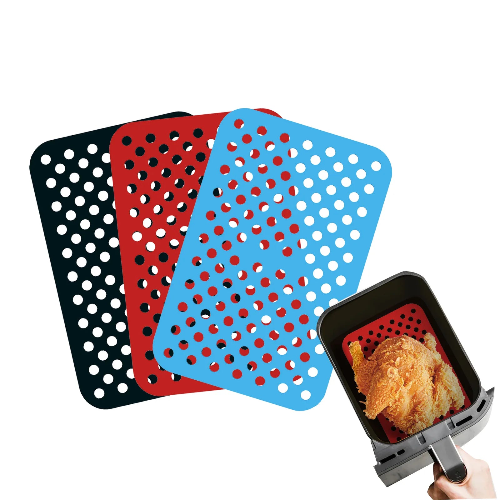 Reusable Air Fryer Liners with Raised Silicone Tray Accessories 203mm X 133mm Length