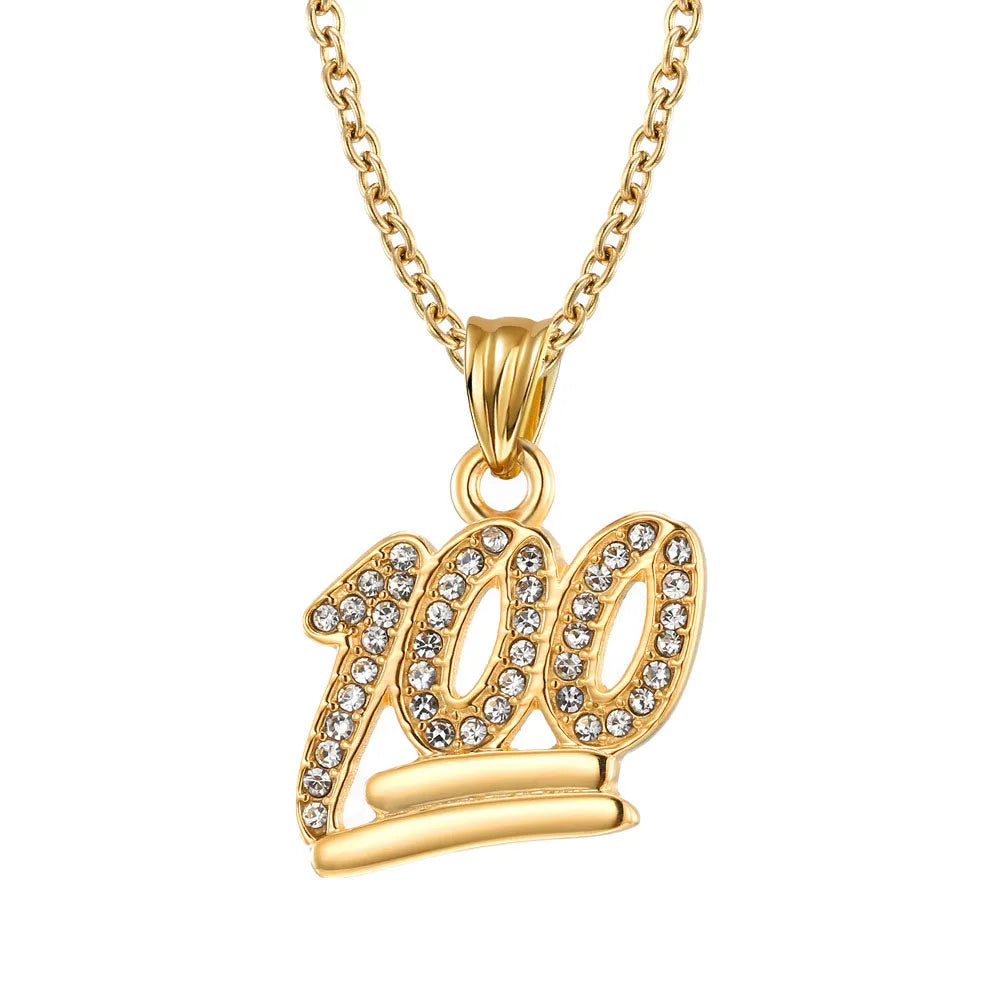 European American Cross-Border New Trendy Hip-Hop Jewelry Gold-Plated Zircon-Studded Geometric 100 Points Pendant Anniversary