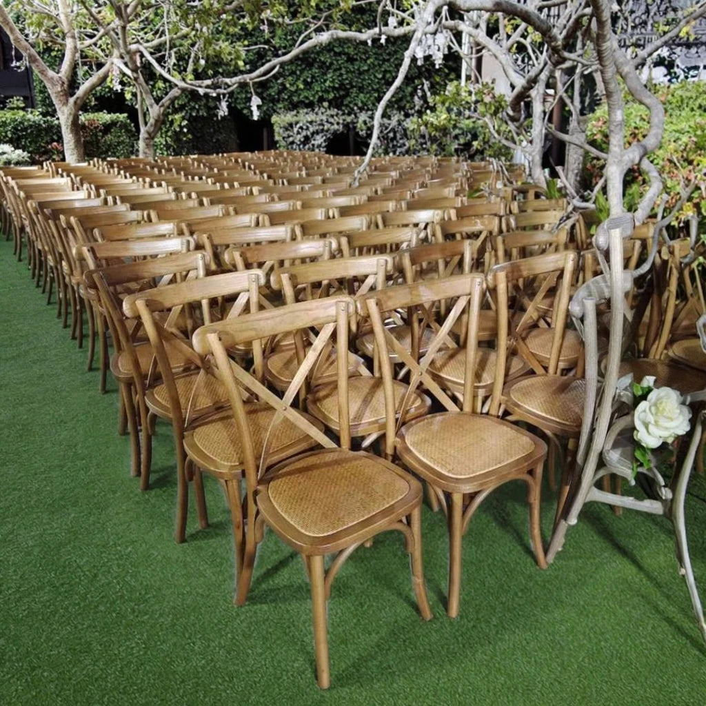 Factory Wholesale American Vintage Dining Chairs Solid Wood Cross-Backed for Cafe Outdoor Patio Wedding Events Hotel