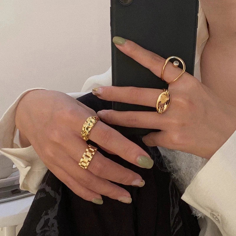Fashion Korean High-quality Open Ring Adjustable Gold Geometric Irregular Rings for Women