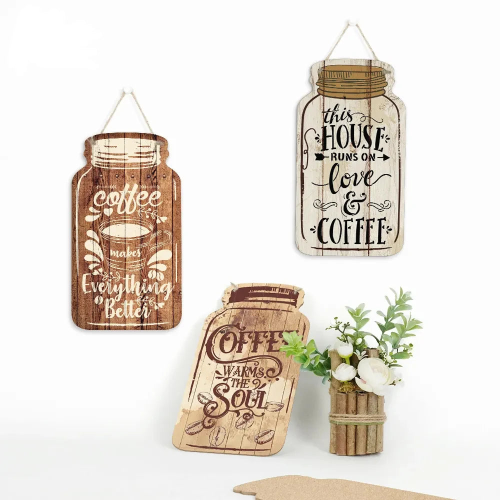 Wood Mason Jar Shape Coffee Sign Wooden Sign Plaque Home Coffee Bar Wall Decoration Coffee Lover Gift