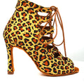 Leopard Color 10cm Heel Women Jazz Salsa Ballroom Latin Dance Shoes with Cotton Lining