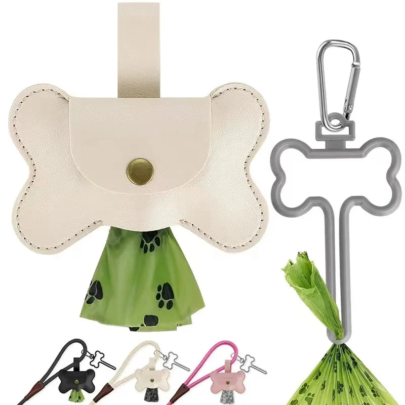 In Stock Bone Shaped Dog Poop Bag Holder Travel Leather Dog Waste Bag Dispenser With Trash Bag Rack for Dog Leash Belt