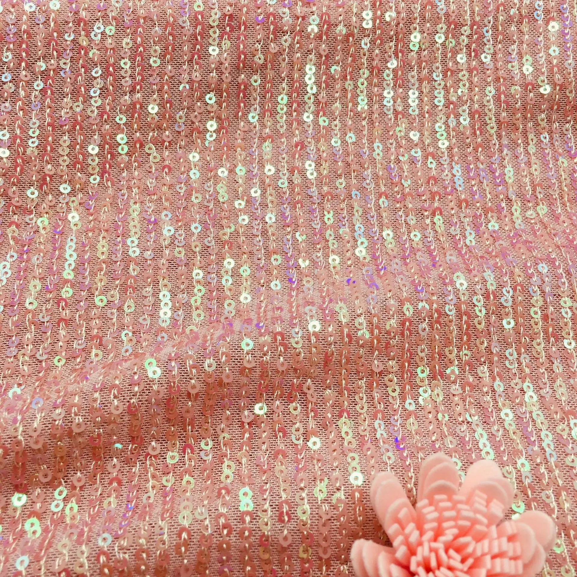 3mm Straight Sequin Embroidery Elastic Mesh Vertical Bead Embroidery Fabric Wedding Dress Dance Platform Clothing Fabric