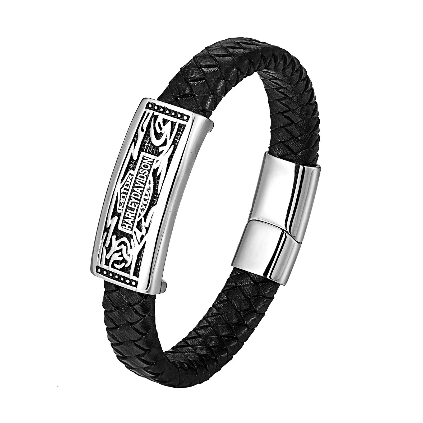 Go Party Fashion Rope Leather Rectangle Letter Skull Shield Bracelet Bangle Stainless Steel Magnetic Clasp Buckle Bracelets Men