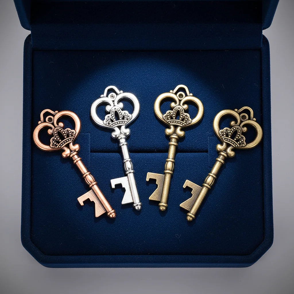Wholesale Crown Top Key Bottle Opener Antique Rose Gold Vintage Key Bottle Opener Antiqued Copper Metal Wedding Favors