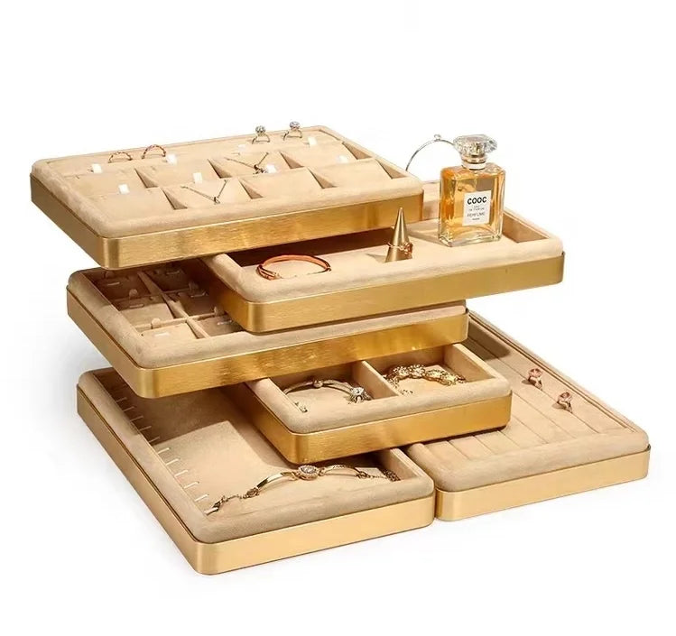 DOC Factory Wholesale Jewellery Display Trays Metal and Suede Ring Necklace Earrings Display Tray
