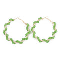 Summer Boho Brass Alloy Green Crystal Bead Interlocking Circle Earrings Wire Wrapped Hooped Dangle Drop Earring Jewelry Women