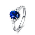 Hot Sale Women Finger Rings  6*8MM Blue Crystal Oval Shaped CZ Diamond Rhodium Plated 925 Sterling Silver Prong Engagement Rings