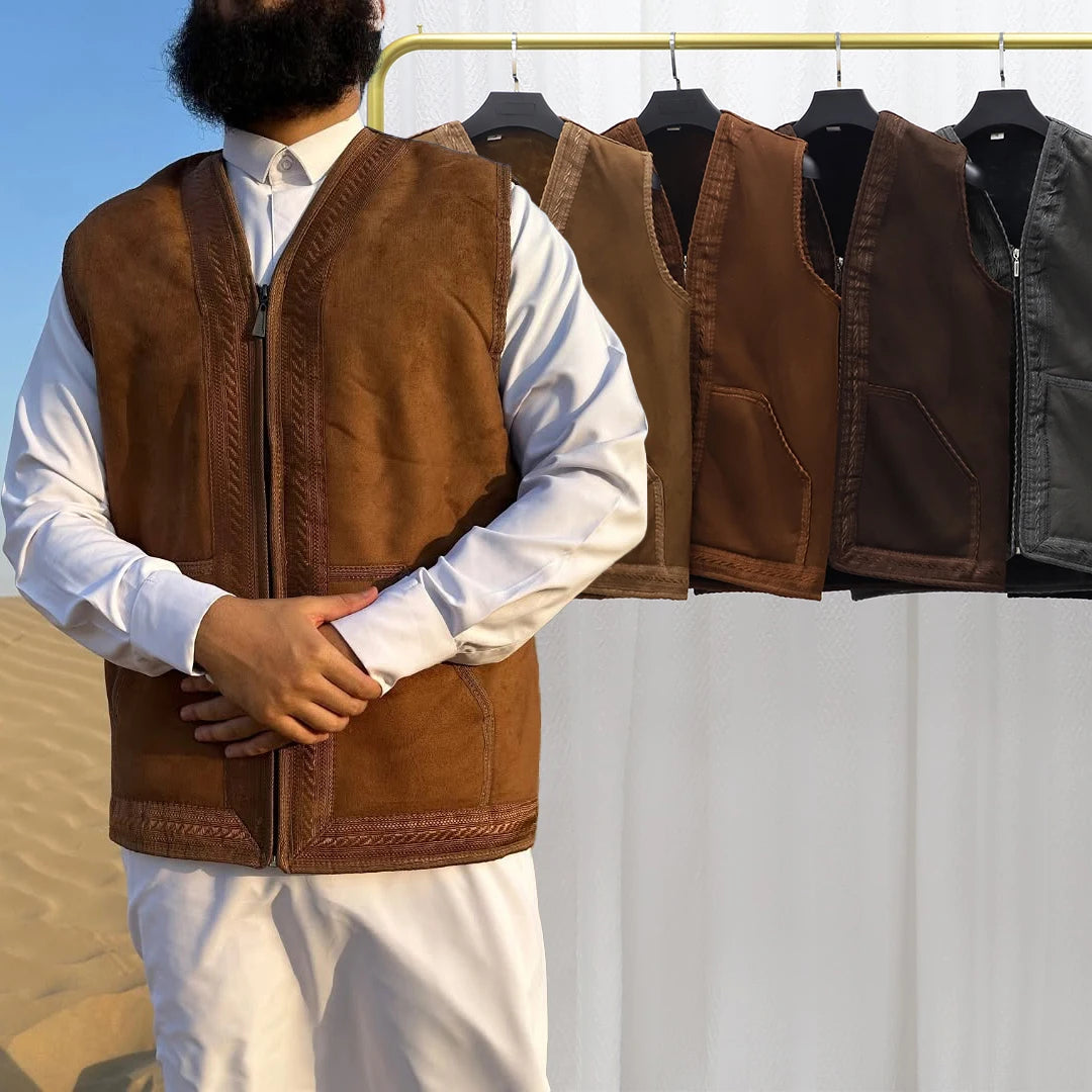 Vestes Pour Hommes Men Winter Quilted Lining Cargo Cropped Sleeveless Gilet Jacket Wear Work Islamic Clothing Thobe Men Muslim