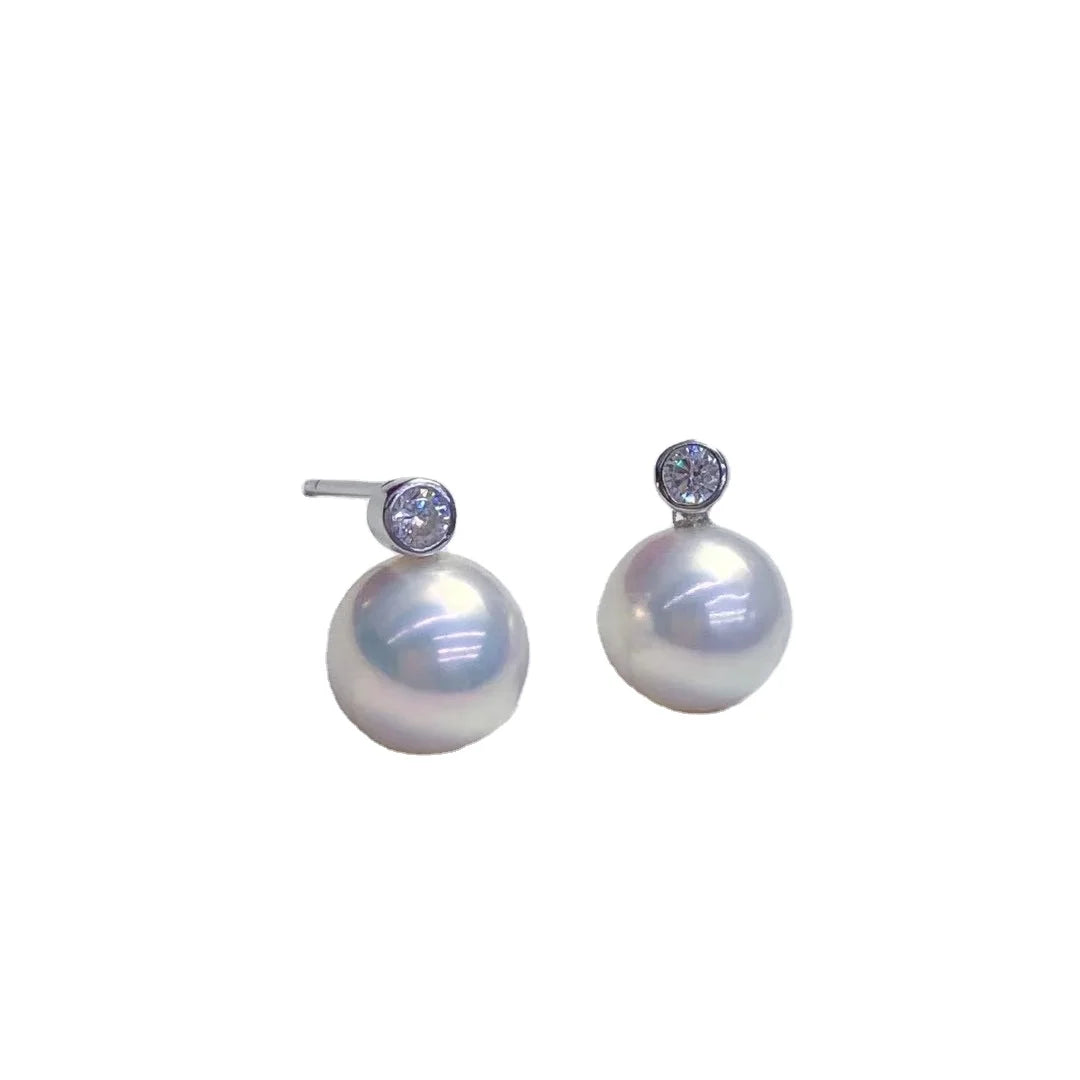 E1348 7-8mm DIY Natural Freshwater Pearl Charm Earrings Mounting Accessory 925 Sterling Silver Gold Plated  Jewelry for Women