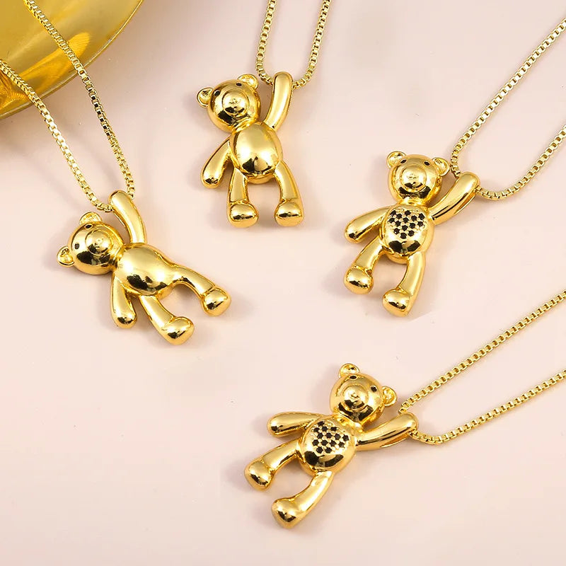 Exquisite Birthday Present Gift Women Girls Cartoon Gold Teddy Bear Pendant Necklace