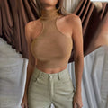 Custom Logo Summer Crop Top for Women High Neck Sexy with Short Sleeves Vintage Style Thin Woven Clothing