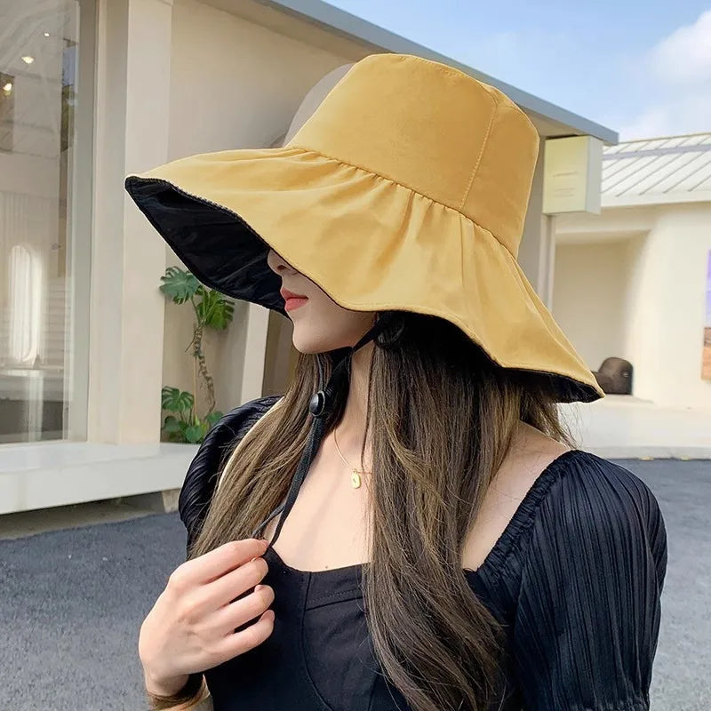 Summer Empty Top Wide Brim Sun Hat for Women Anti UV Sunscreen Bucket Hat Female Sun Protection Outdoor Beach Cap