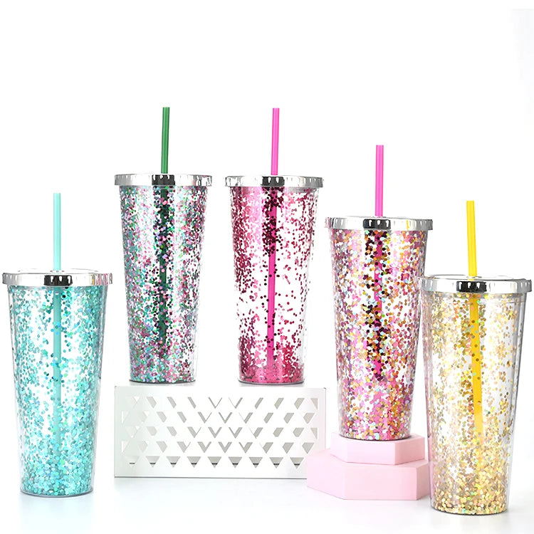 Luxury Matte Sublimation Tumbler Glitter Tumbler Cups With Lid and Straw