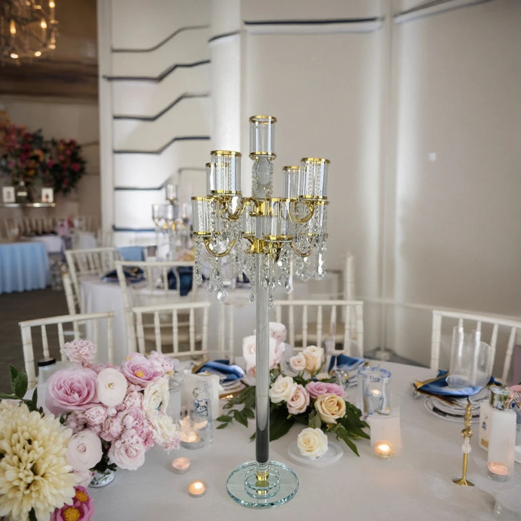 Gorgeous and Luxurious Wedding Centerpiece K9 Crystal Candlestick Transparent clear Glass Candle Holder Tassel Candle Stage