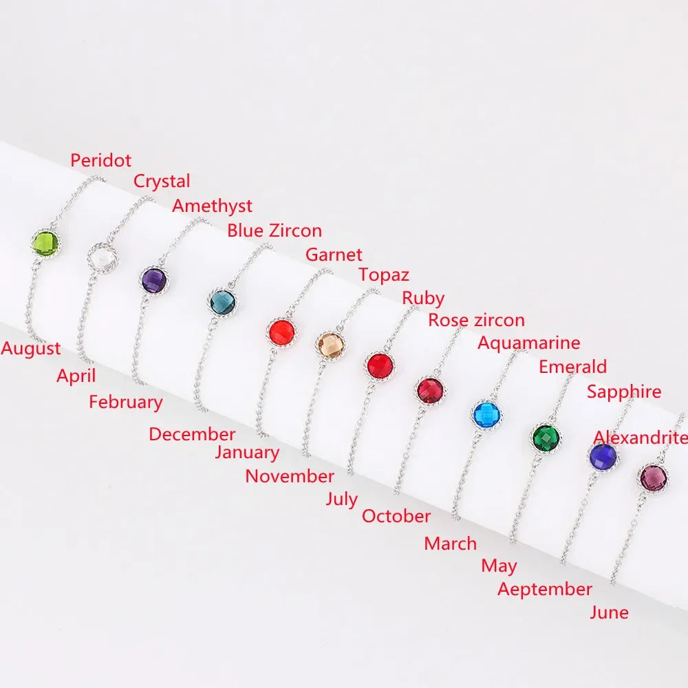 BJB0047B New Fashion 12 Color Zircon Birthstone Charm Bracelet Women Classic Lucky Stone Adjustable Gold Plated
