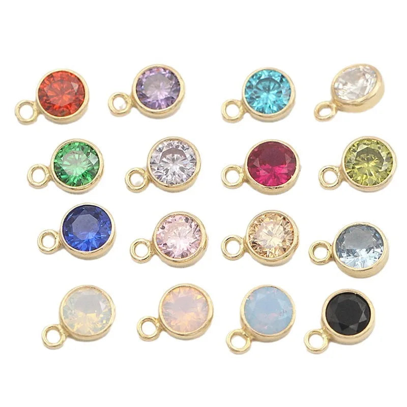 14K Gold Filled 3mm 4mm CZ Birthstone Bezel Charms With Single Loop Necklace Bracelet Connector DIY Jewelry Findings Components