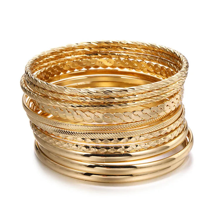 C051 Fashion Jewelry 12pcs/Set Fashion Women Bohemian Bracelet Bangle Gold Plated Multi Layer Bracelets&bangles