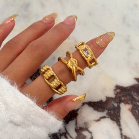 2026 Dazan HOT New Ins Trendy 18k PVD Gold Plated Stainless Steel Super Shine Boho Postmodern Knotted Ring Unique Jewelry Set