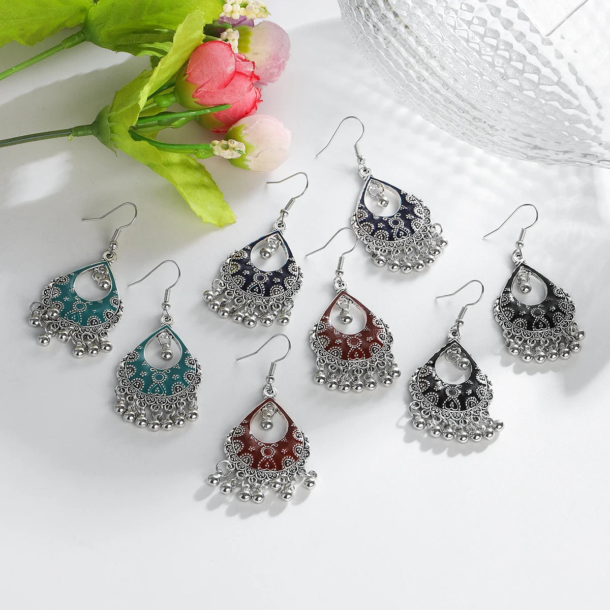 Ethnic Geometric Silver Color Indian Earrings Jewelry Vintage Dangle Statement Earrings for Women Bohemian Earings Gifts