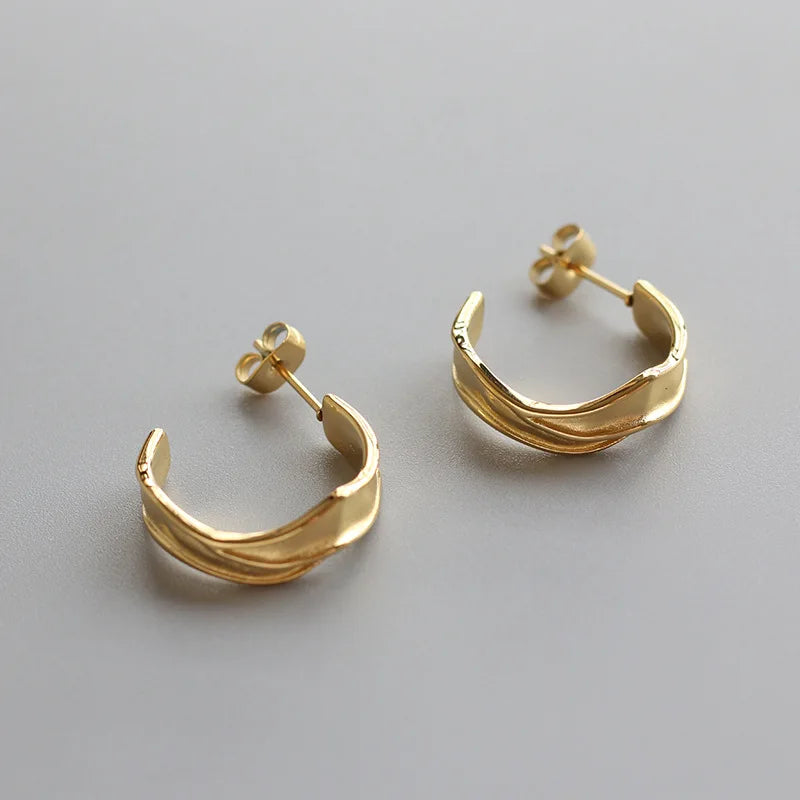 Winter Fashion Jewelry Stainless Steel Thick C Stub Shape Bohemian Hoop Earrings