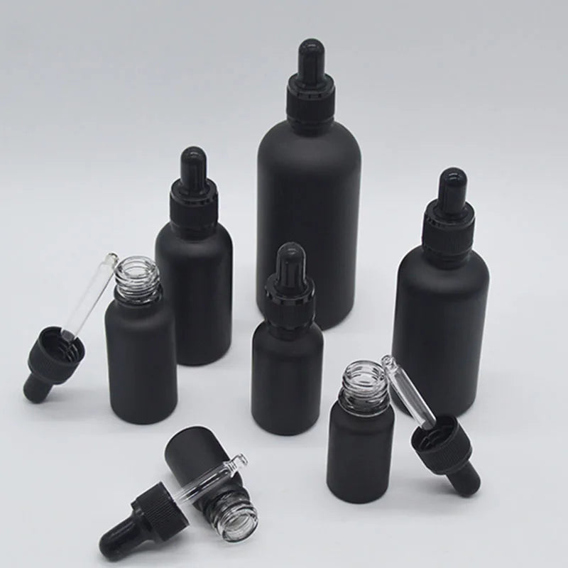Stocks 5ml 10ml 15ml 20ml 30ml 50ml 100ml Black  Perfume Essential Oil Serum Glass Dropper Bottle Cosmetic Custom logo