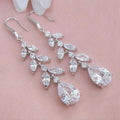 CAOSHI Leaf Shape Pear Cut Long Drop Silver Coating 3A Cubic Zirconia Crystal Bridal Earring for Wedding Jewelry Woman
